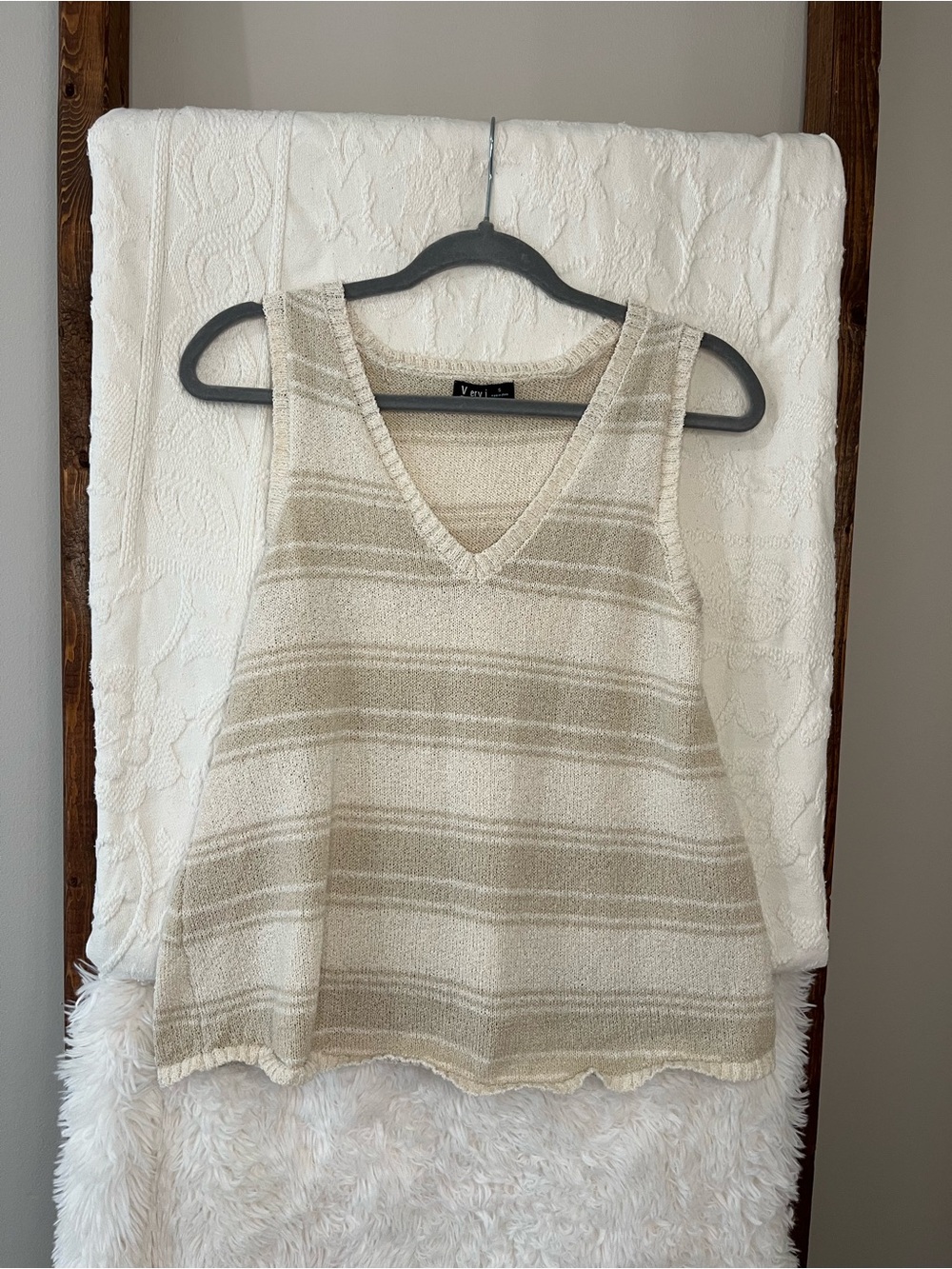 Bohemian Striped V-Neck Knit Sweater Tank - Small